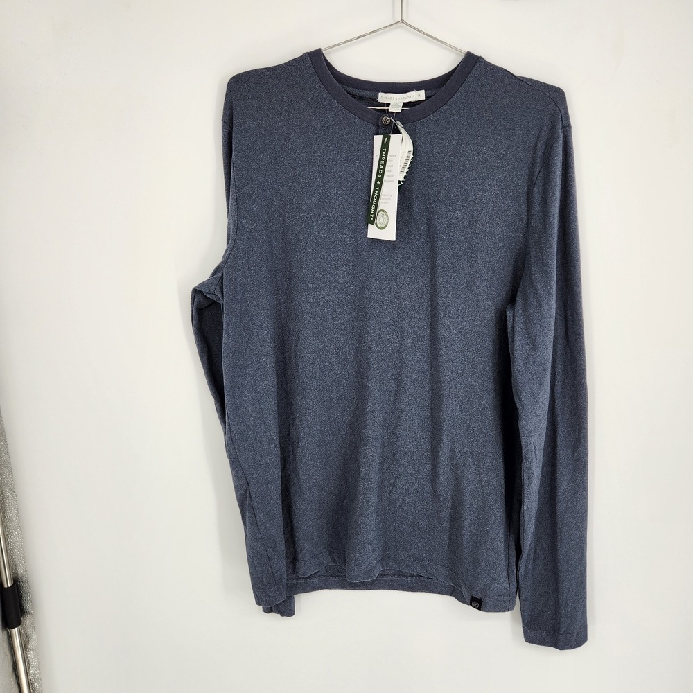 Threads 4 Thought Men's Medium Navy Blue Luxe Jersey Henley NWT